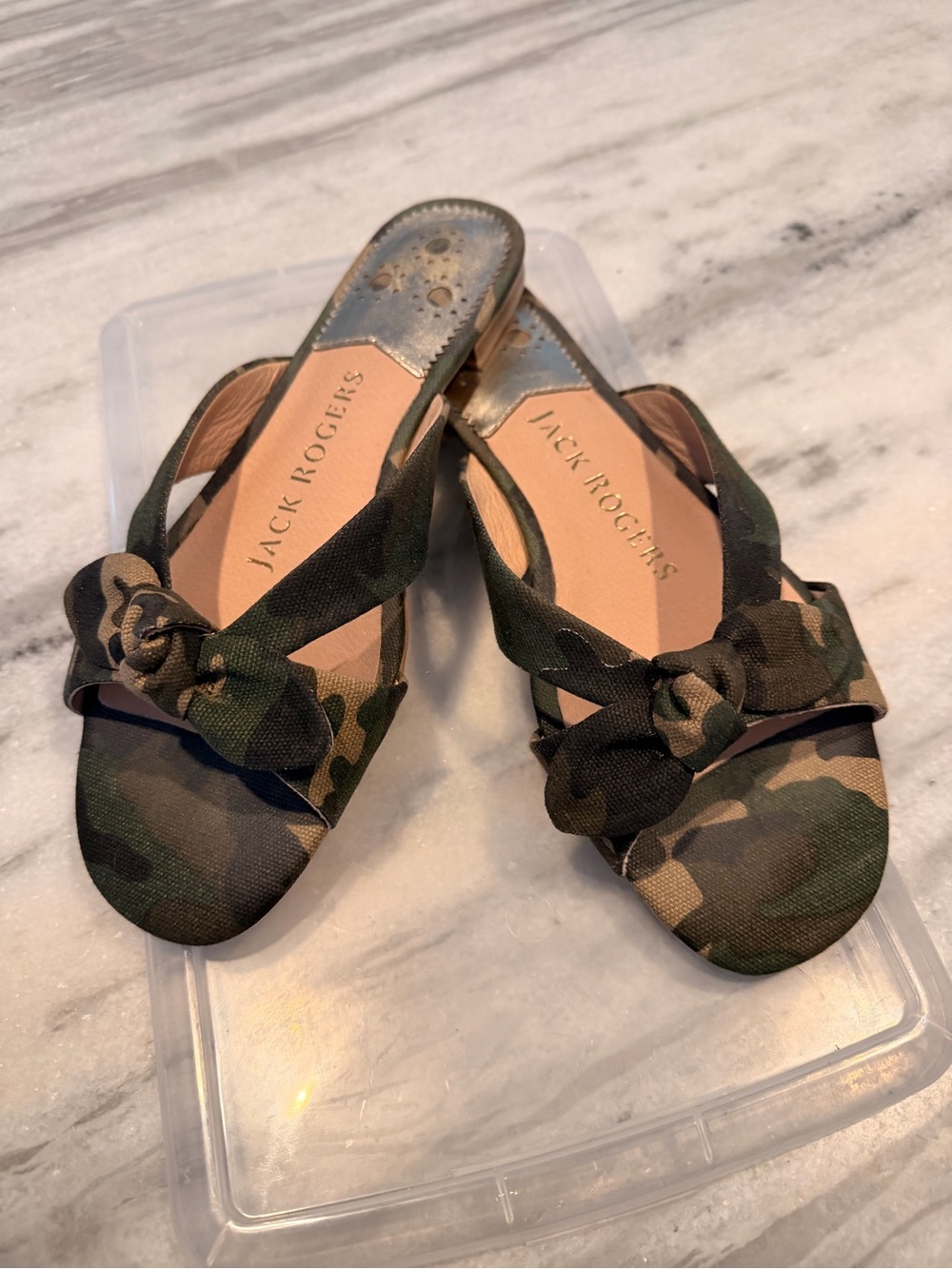 Jack Rogers Camouflage Knot Slide Sandals - Green/Tan/Brown
